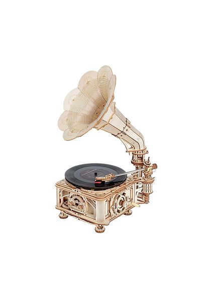 Robotime Classic Hand Crank Gramophone + Electric Mode - 3D Mechanical Wooden Puzzle - 424 Pieces