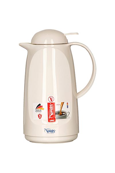 Valk Double Wall Glass Anti-Leakage Wide Mouth Vacuum Flask with Push Cover Cream 1 Liter