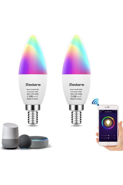 Generic لمبات شموع ذكية من ريدير أليكسا E14، مصابيح ذكية C37 قابلة للتعتيم مزودة بخاصية واي فاي، 500 لومن، 5 وات، استبدال 60 وات، لون أبيض