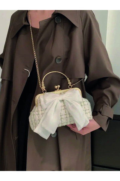 ÇANTA French Fashion Vintage White Ribbon Design Chain Strap Casual Women's Shoulder Bag Trendy Arm Bag