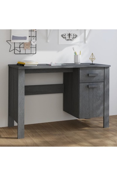 vidaxl مكتب هامار رمادي غامق 113x50x75 سم من خشب الصنوبر الصلب