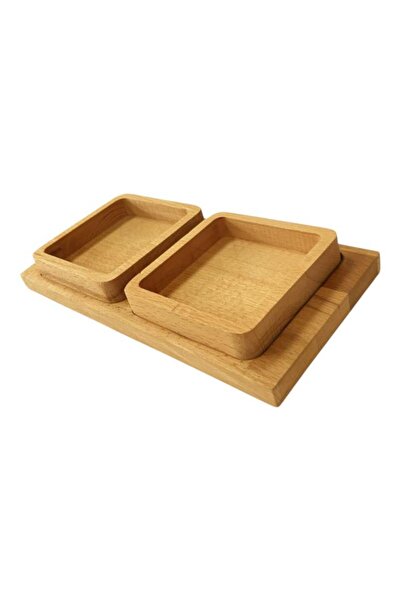 Saban Natural Wooden Snack and Breakfast Plate – Presentation Plate with 2 Bowls and Tray T34
