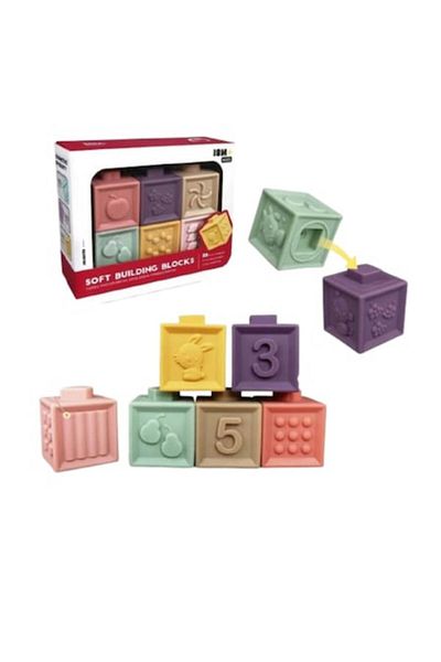 OEM Set 6 interactive and sensory soft cubes for babies, educational, for teething, made of silicone, mu