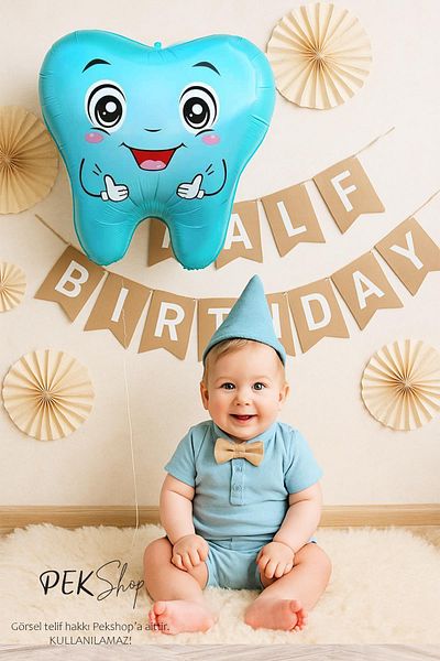 PEKSHOP Blue Tooth Foil Balloon Tooth Wheat First Tooth Party Balloon