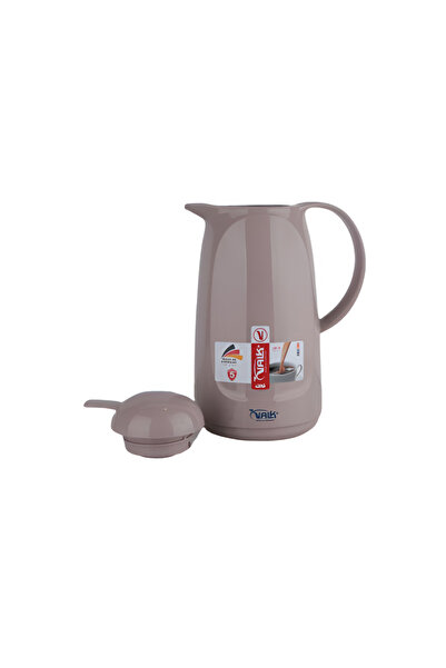 Valk Double Wall Glass Anti-Leakage Wide Mouth Vacuum Flask with Push Cover Light Coffee 1 Liter