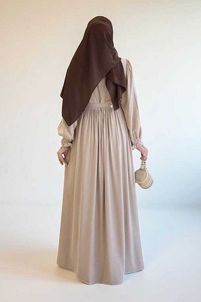 Bym Fashion Dress with Elastic Sleeves and Button Detail on the Front 6040 Stone