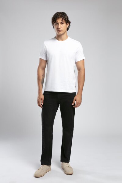 Lee Cooper بنطلون جينز رجالي أسود عالي الخصر ذو قصة عادية وساق مستقيمة من ريكو