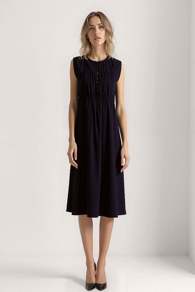 Vitrin Button Front Crinkle Fabric Zero Sleeve Dress