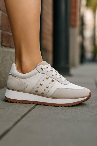 REKOR Kadın Bej Trok Detaylı Sneaker Hakiki Deri