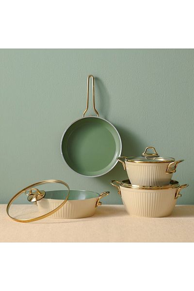 Danube Home Lines 7-Piece Maya Cookware Set Ceramic Cream