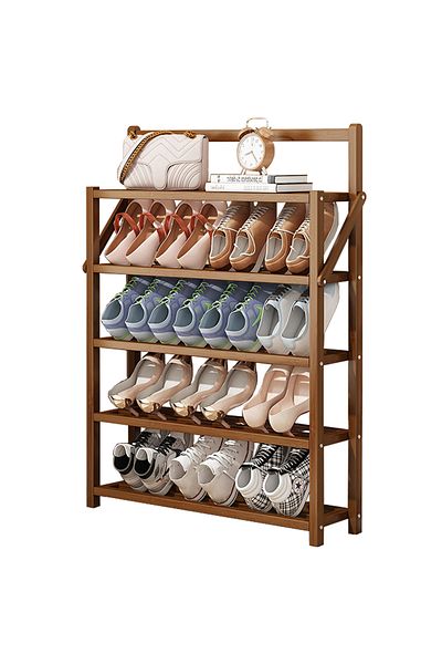 EqiEch 4-Tier Foldable Bamboo Shoe Rack for Entryway or Closet, Narrow Stackable Shelf for Indoor/Outdoor