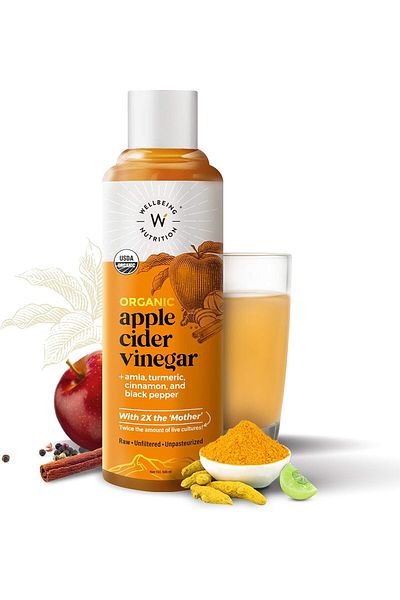 Wellbeing Nutrition Organic Apple Cider Vinegar with Raw-Unfiltered-Unpasteurized (Pink) 500ml