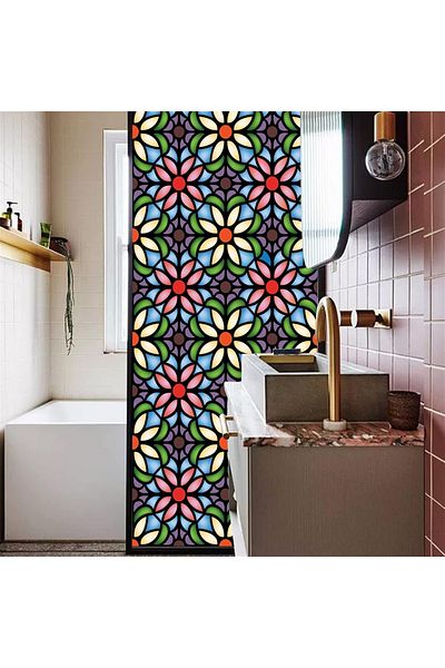 MaffStuff Solar Protection and Privacy Window Film, Stained Glass Effect, Kaleidoscope Pattern