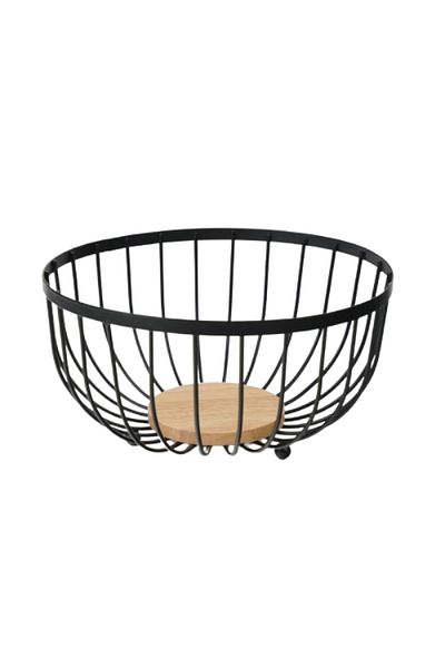 wei inox Fruit bowl, metal/bamboo, black, 25x25x13 cm