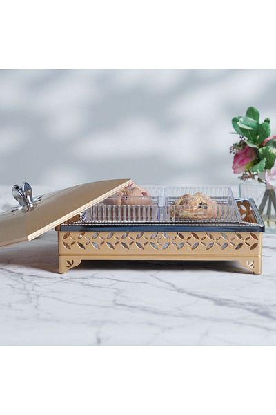 Danube Home Quartz Premium Crystal Serving Platter 28.7X28.7X15Cm Gold