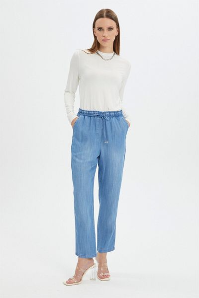 Zühre Pantaloni din denim cu talie elastică cu picioare largi