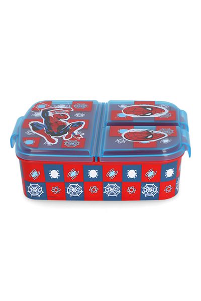 Stor 3-Compartment Spiderman Themed BPA-Free Rectangular Airtight Sandwich Box Red and Blue