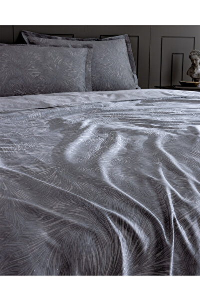 Madame Coco Vannes Çift Kişilik %100 Pamuk Baskılı Saten Nevresim Takımı - Taş