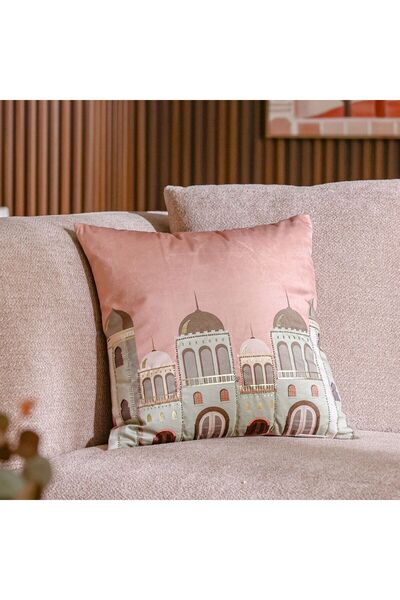 Danube Home غطاء وسادة مخملي لامع - فجر وردي - 45 × 45 سم