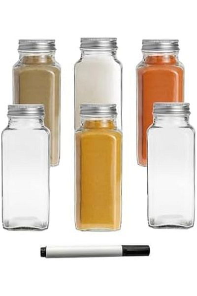 Blackstone Glass Spice Bottles Set of 6-100ml Capacity, Includes Pen for Labeling, Premium Airtight