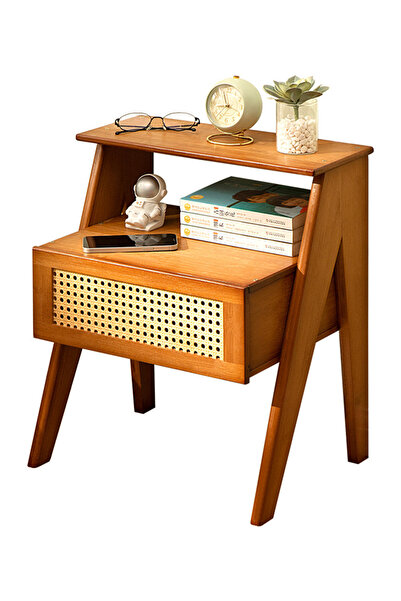 sharpdo Bedroom Home Log-Style Brown Bedside Table with Single-Layer Drawer S...