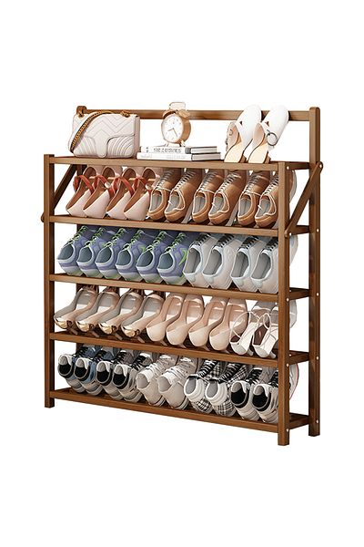 EqiEch 4-Tier Foldable Bamboo Shoe Rack for Entryway or Closet, Narrow Stackable Shelf for Indoor/Outdoor