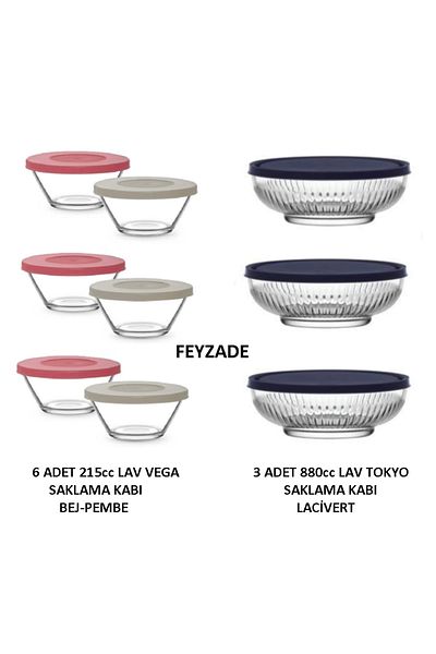 LAV Feyzade Vega Storage Tank 6 Pcs 215Cc Beige-Pink - Tokyo Storage Tank 3 Pcs 880Cc Navy Blue