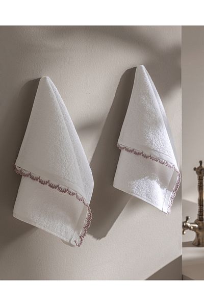 Madame Coco Bastienne Crochet 2-Piece 100% Cotton Hand Towels - White/Lilac - 30X40 cm