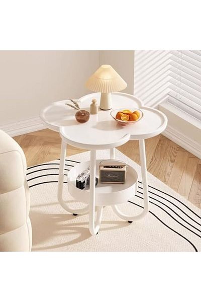 Generic Round Side Table with Storage Shelf for Living Room Bedroom Small Space Coffee End Table Sofa Side S