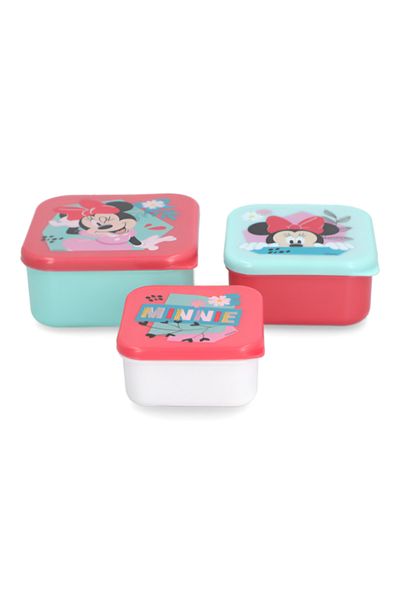 Stor 3-Piece Minnie Mouse Themed Square Shaped Plastic Nesting Snack Box Set Multicolor