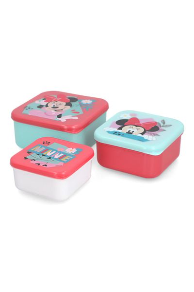 Stor 3-Piece Minnie Mouse Themed Square Shaped Plastic Nesting Snack Box Set Multicolor