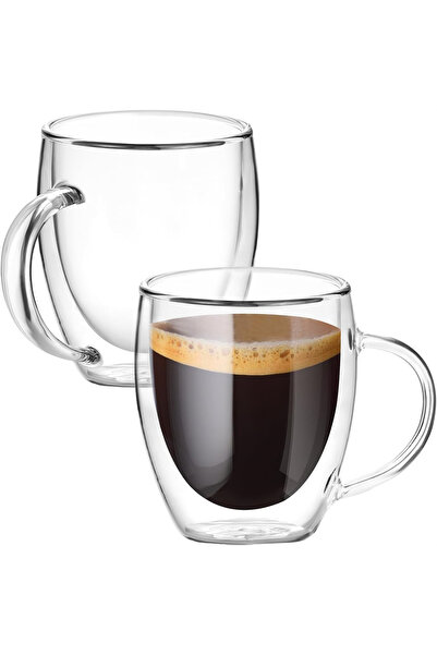Choice1 250ml 2pcs 250ml Premium Double-Walled Borosilicate Glass Coffee Mug with Handle Heat Insulation Hig