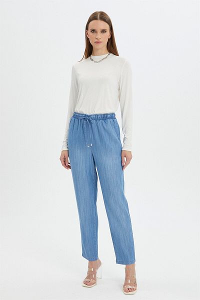 Zühre Pantaloni din denim cu talie elastică cu picioare largi