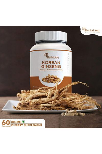 HERBAL MAX Men's & Women's Korean Ginseng (800mg, 60 Veg Capsule)