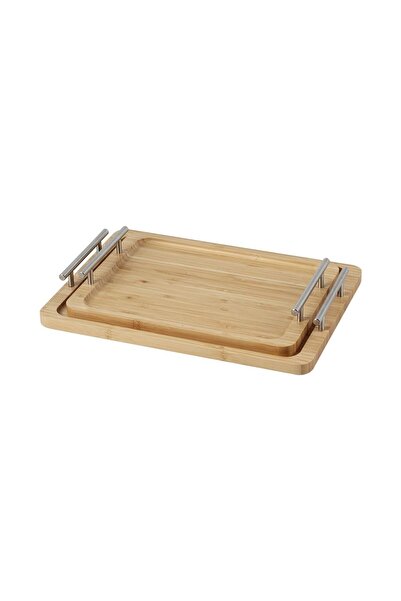 Danube Home Loretta 2-Piece Bamboo Serving Tray, M 33x 24x 1.7 Cm,L 39x 28x 1.7 Cm