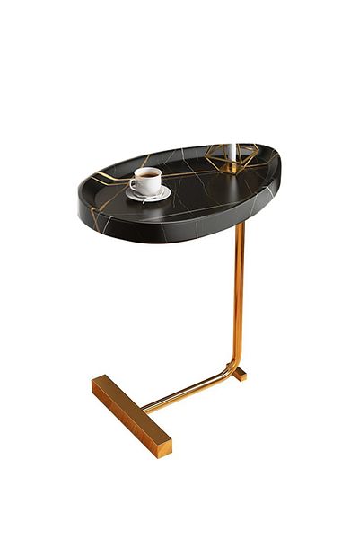 sharpdo Simple Living Room Creative Marble Texture C-Shaped Side Table, Bedside Movable Coffee Table