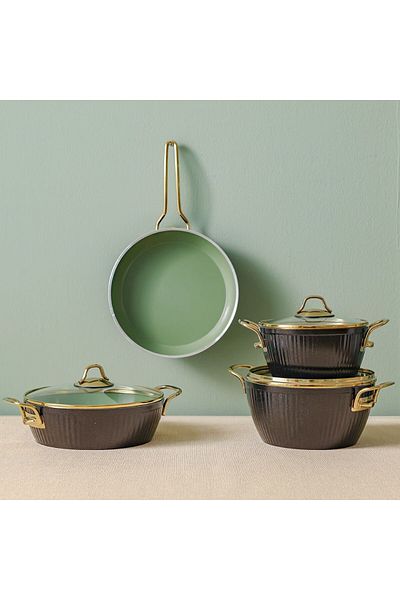 Danube Home Lines 7-Piece Maya Cookware Set Ceramic Black
