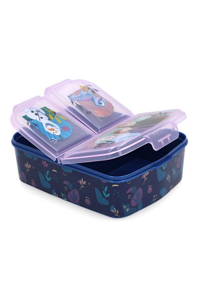 Stor 3-Compartment Frozen Themed BPA-Free Rectangular Airtight Sandwich Box Blue and Purple