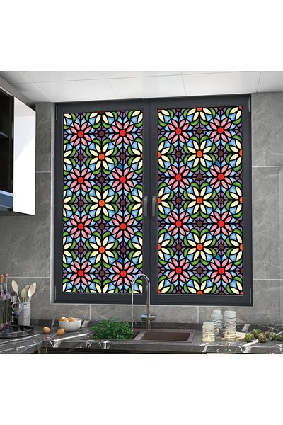 MaffStuff Solar Protection and Privacy Window Film, Stained Glass Effect, Kaleidoscope Pattern
