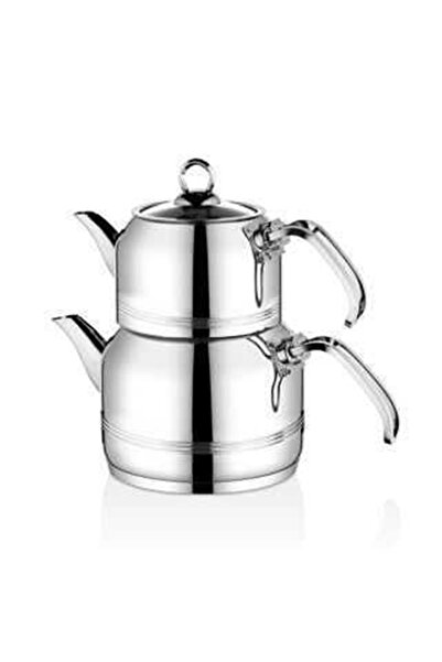 OMS PASLANMAZ 8092 - (XXL) Jumbo Boy - 4 Pieces - Stainless Steel, Induction Compatible, Teapot, Silver