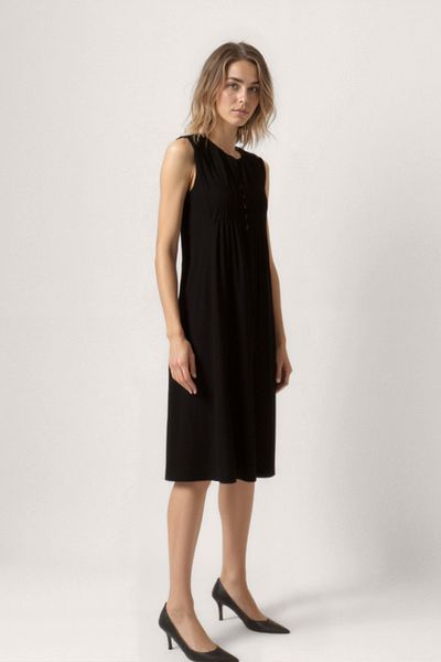 Vitrin Button Front Crinkle Fabric Zero Sleeve Dress