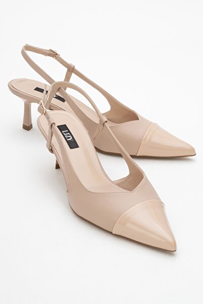 Lizy Shoes حذاء بكعب عالٍ بتفاصيل مقدمة حذاء باللون البيج