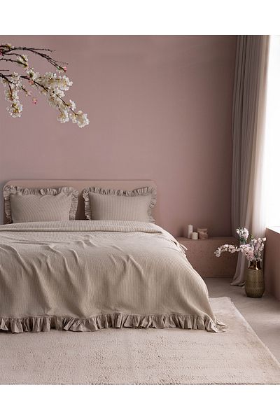 Madame Coco Fidelitas Double 100% Cotton Bedspread - Beige