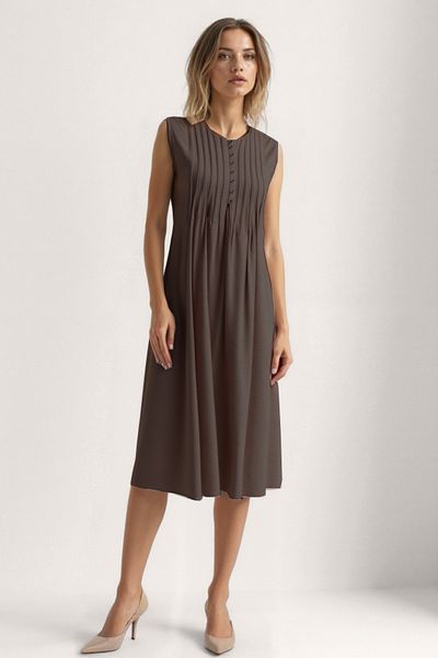 Vitrin Button Front Crinkle Fabric Zero Sleeve Dress