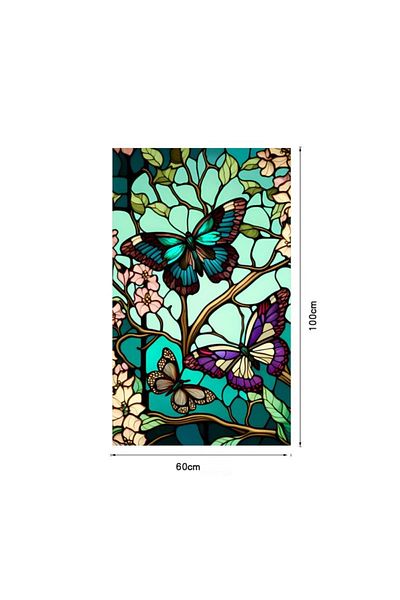 MaffStuff Window Film with Solar Protection and Privacy, Stained Glass Effect, Butterfly and Flower Pattern