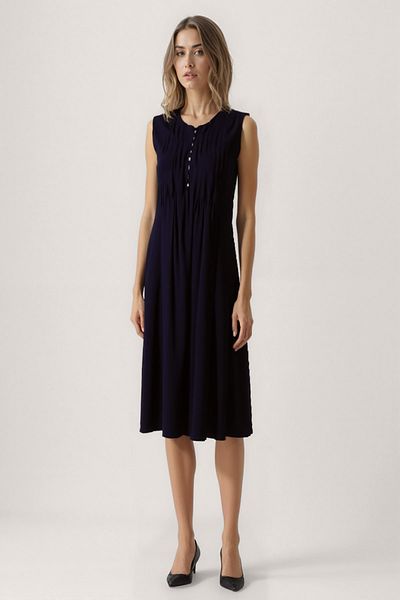 Vitrin Button Front Crinkle Fabric Zero Sleeve Dress