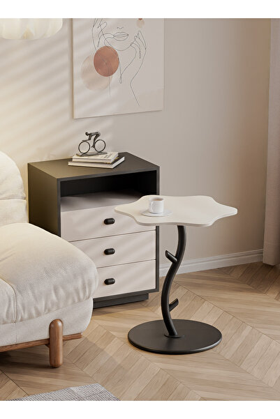 sharpdo Flower Shape Side Table, Carbon Steel Bracket Coffee Table/Tempered Glass Side Table