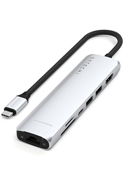 Satechi موزع USB C من SATECHI 7 في 1 Slim Plus، محول متعدد المنافذ مع HDMI بد...