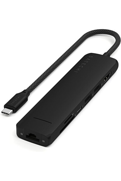 Satechi موزع USB C من SATECHI 7 في 1 Slim Plus، محول متعدد المنافذ مع HDMI بدقة 4K، شحن PD بقوة 100 وات، منفذي USB-A،