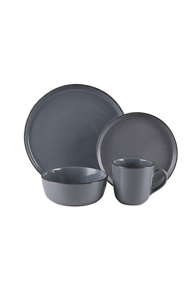 Bien Servi 16-Piece Elegant Design High Quality Stoneware Dinner Set Dark Grey